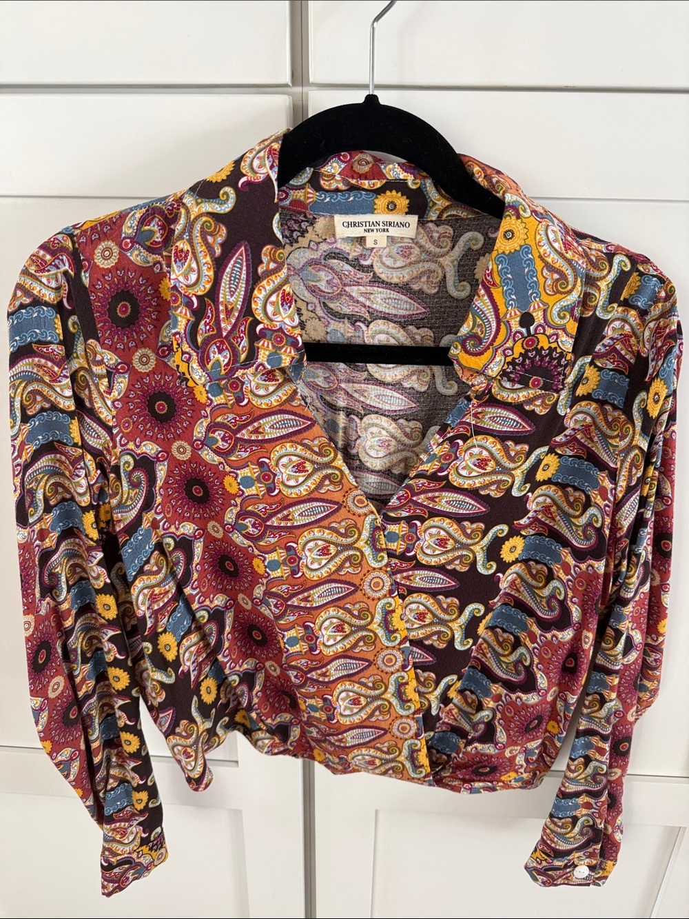 Christian Siriano Burgundy Multicolor Paisley Button-Front Blouse